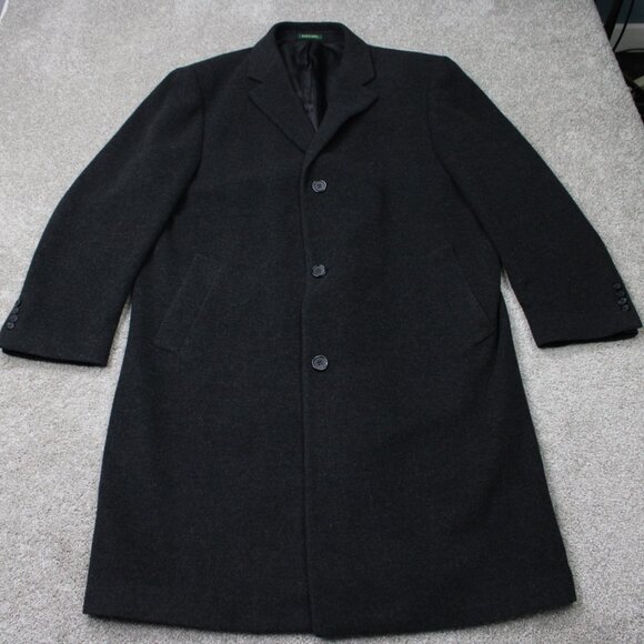 LAUREN Ralph Lauren Peacoat Mens 44R Black Wool Cashmere Blend Overcoat Lined - Picture 1 of 16